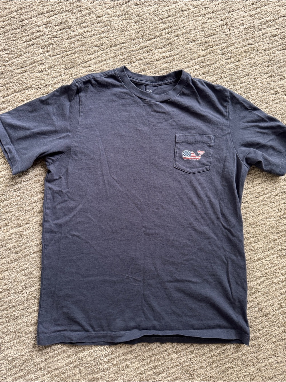 Vineyard Vines Navy Short Sleeve Pocket Tee with Flag Whale